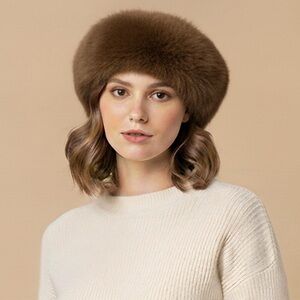 Plush Faux Fur Round Winter Beret Hat